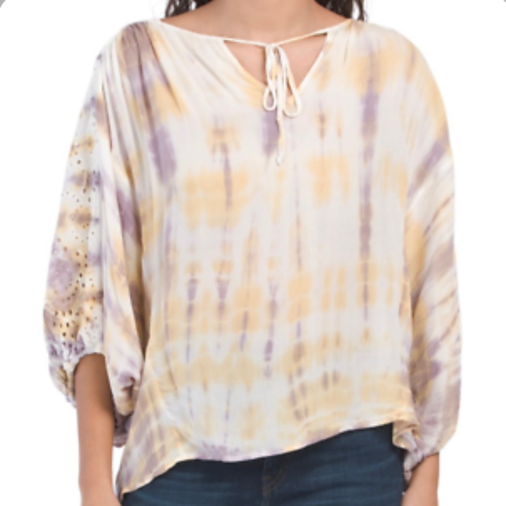 Young Fabulous & Broke Women’s Tie Dye Eyelet Ballon Sleeve Top Size S, M NWT